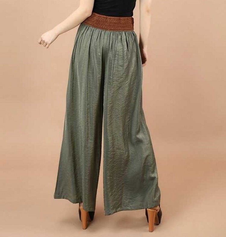 Pantalones anchos de lino y algodón para mujer