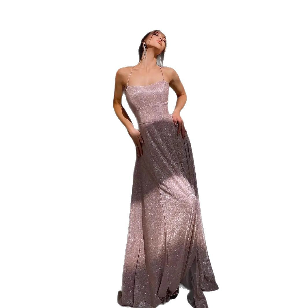 Women Fashion Strap Backless Slit Party Dress
