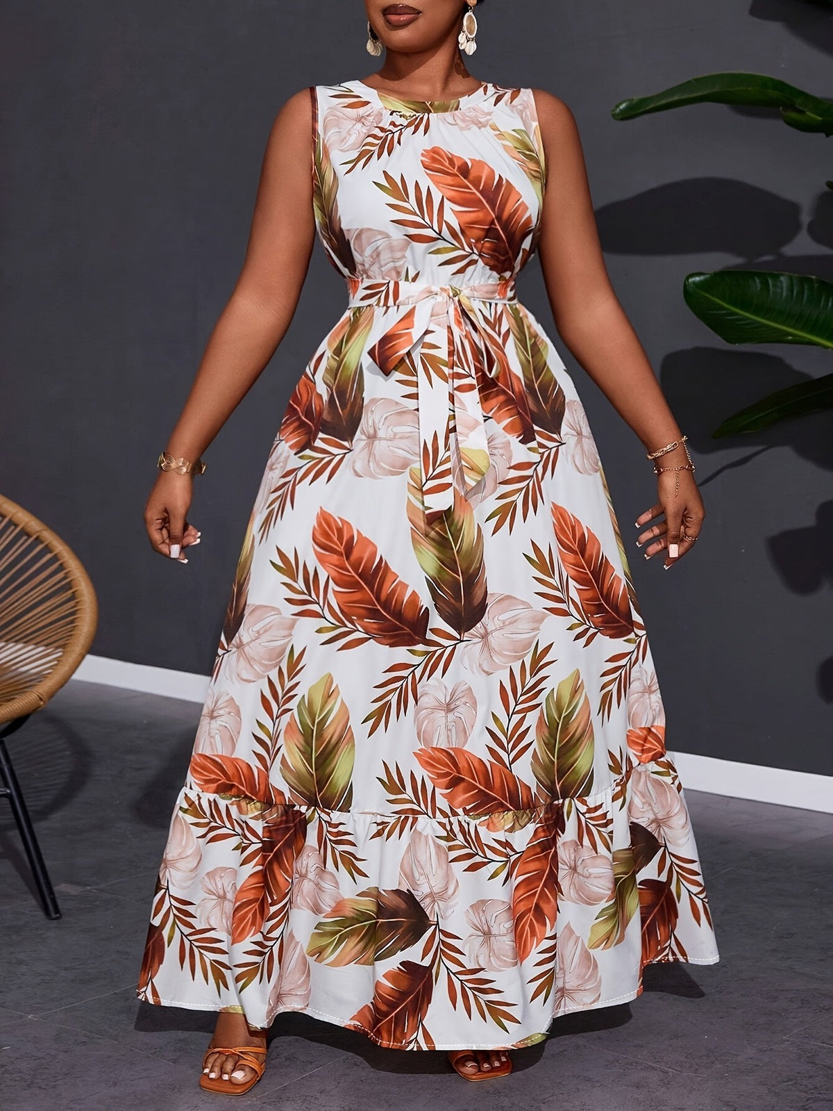 Women Casual Plus Size Floral Printed Loose Dress