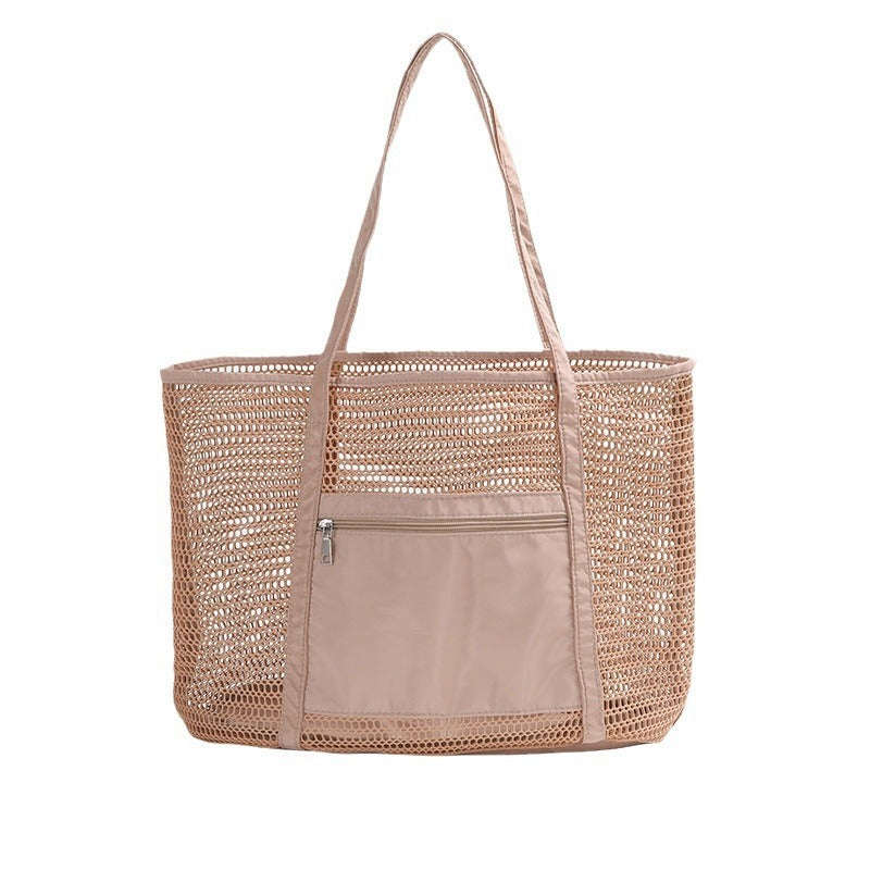 Bolso de playa de malla de color liso para mujer, ideal para viajes y ocio.