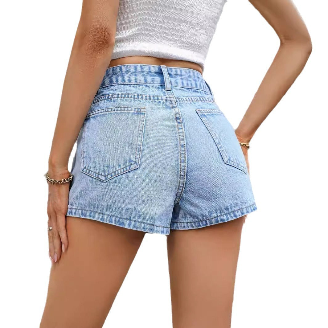 Falda corta vaquera de cintura alta y perneras anchas para mujer