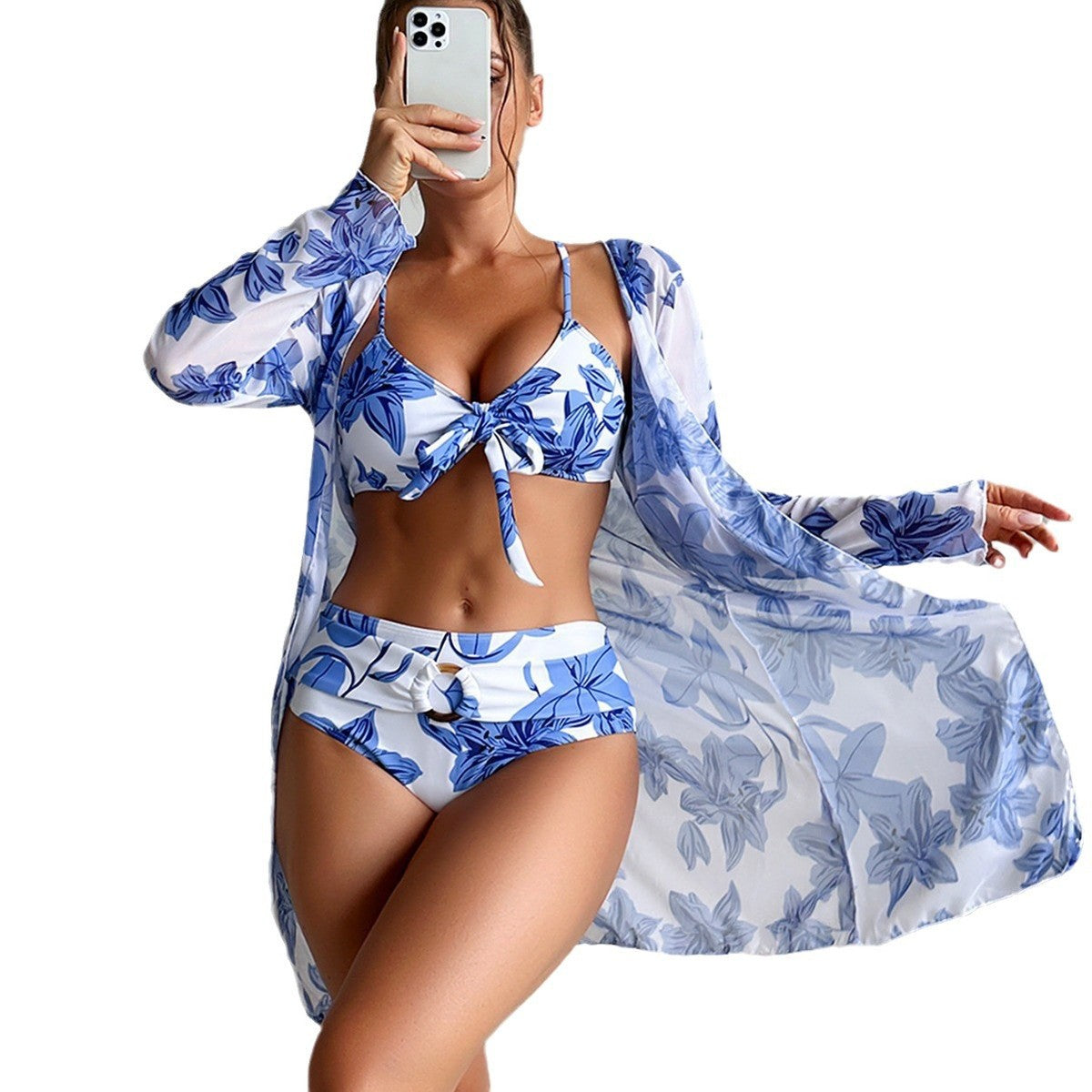 Women Fashion Print Swimsuit Three-Piece Set
