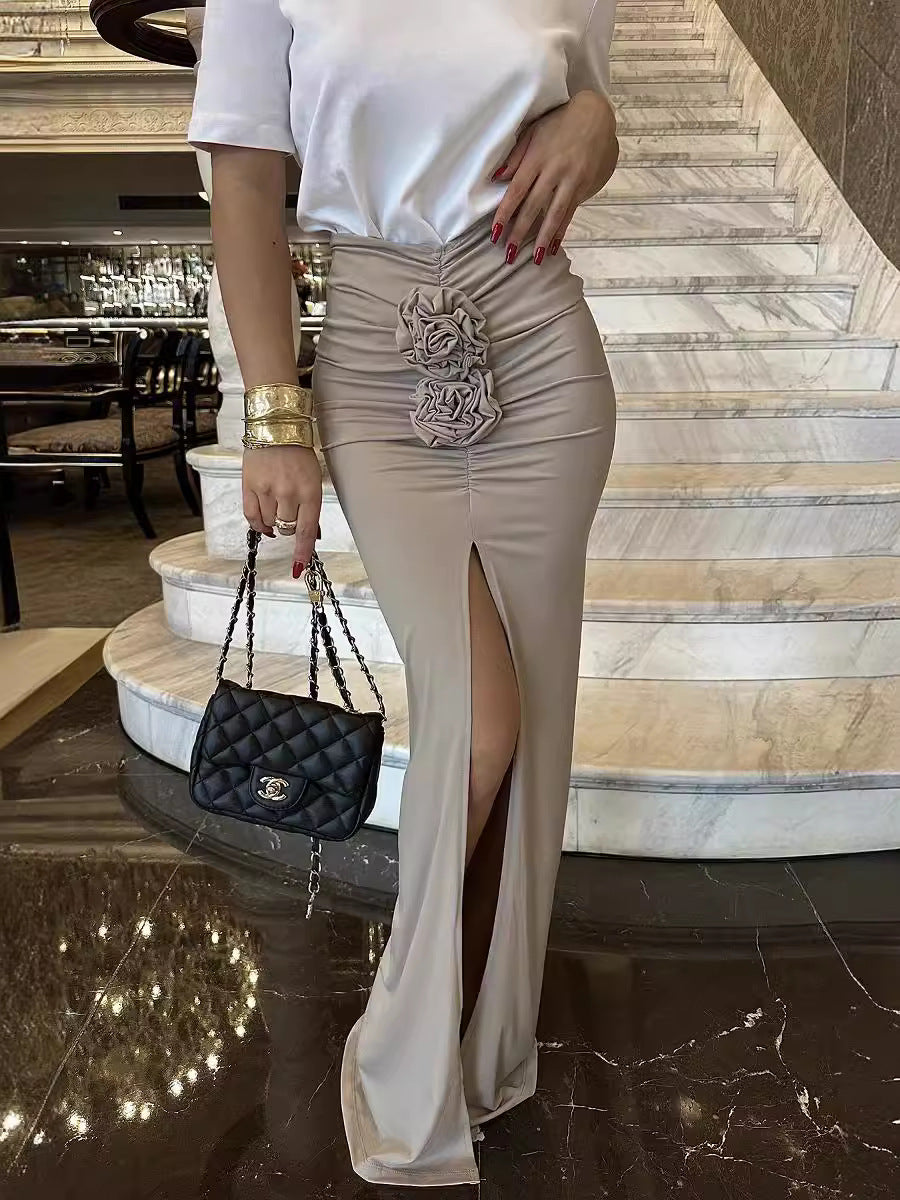 Summer Women Fashion Sexy Slim Floral Split Skirt