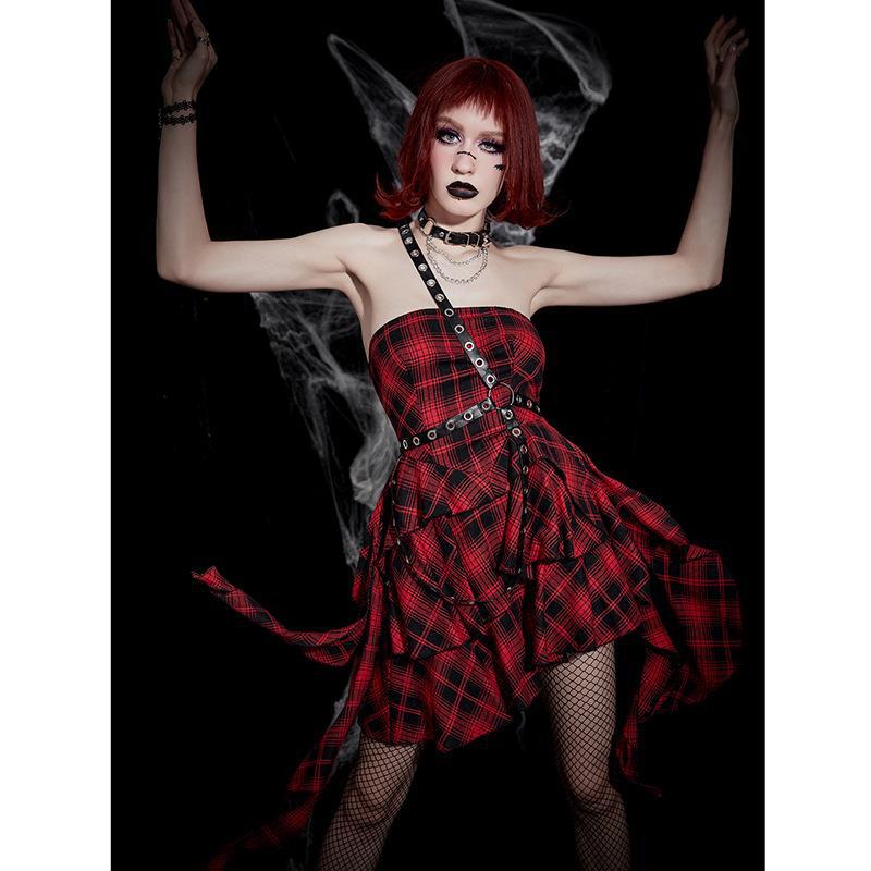 Robe irrégulière à carreaux style gothique pour femme