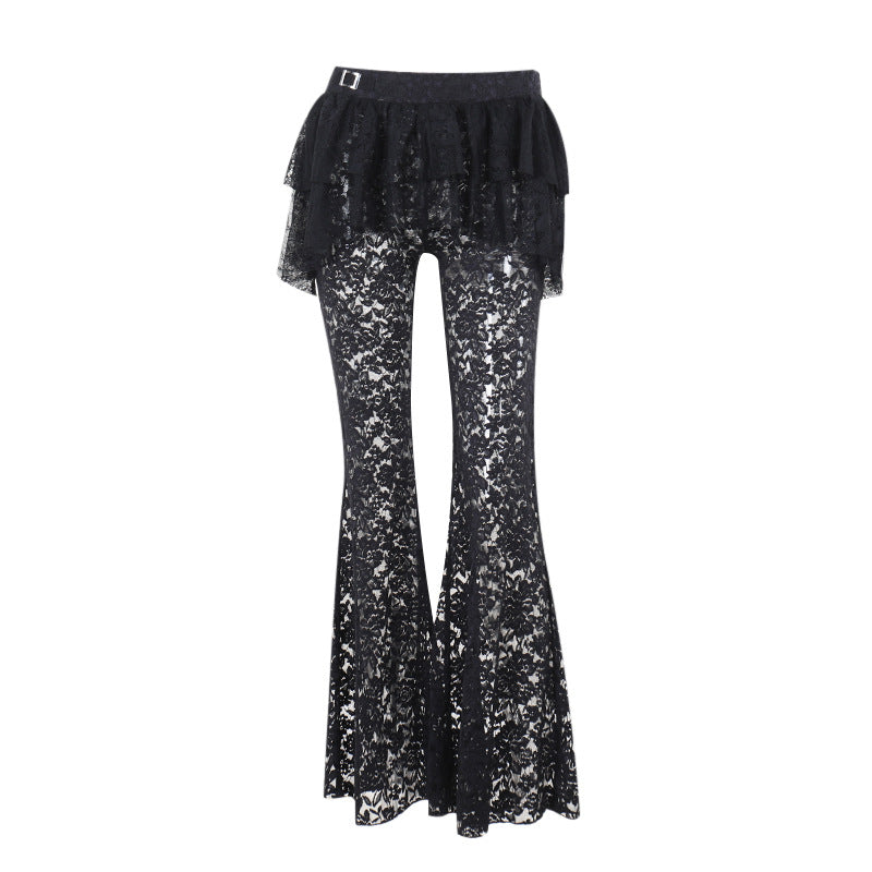Falda pantalón de encaje gótico irregular sexy a la moda para mujer