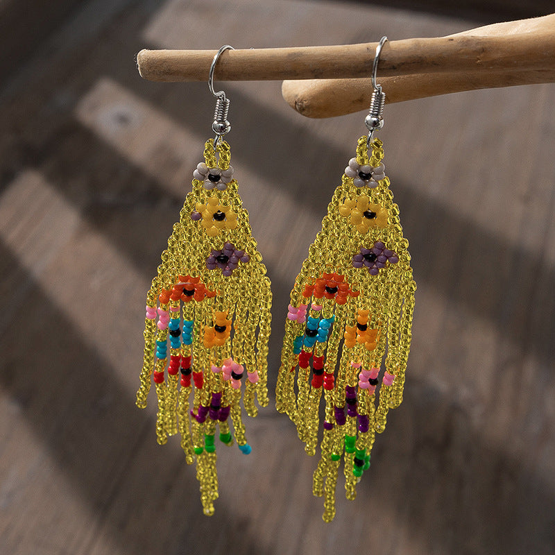 Boucles d'oreilles bohèmes à pampilles et perles de riz pour femmes