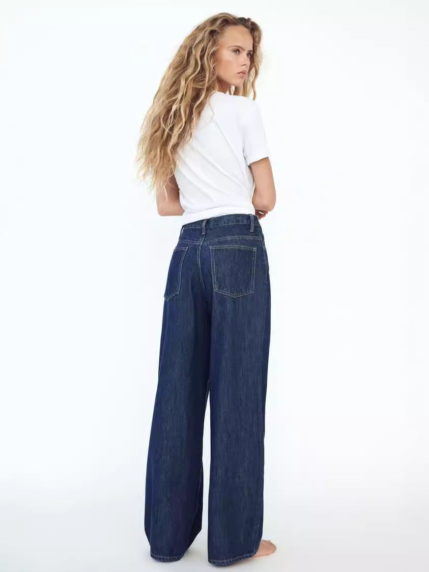 Women Fashion Casual Solid Color Straight Jeans