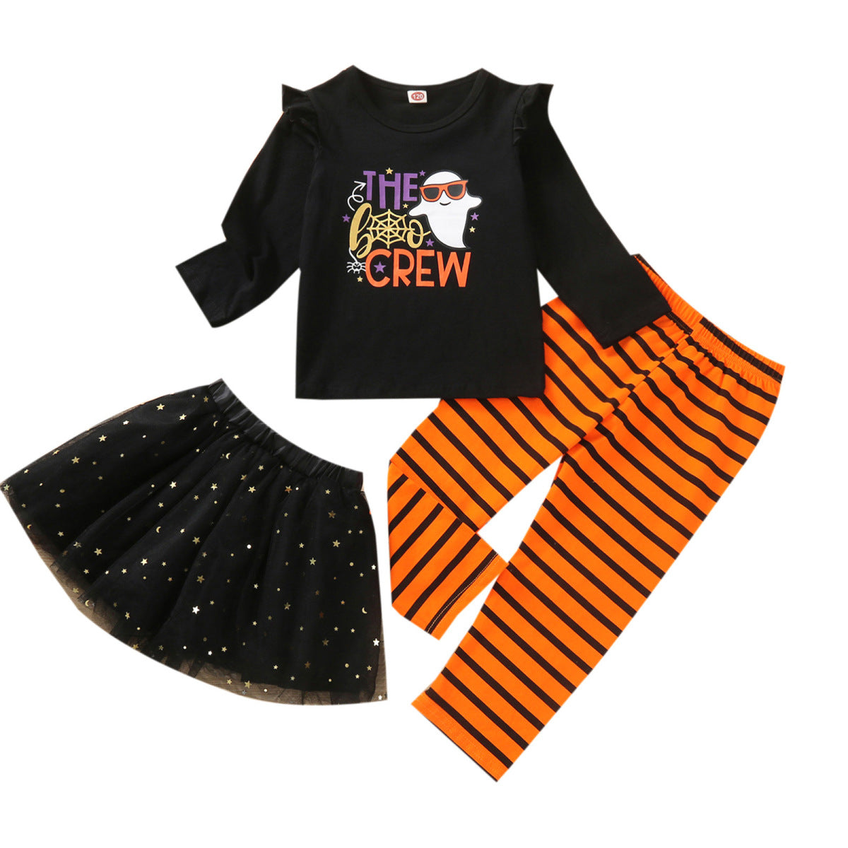 Conjunto de camiseta y falda con estampado de letras de Halloween para niñas pequeñas