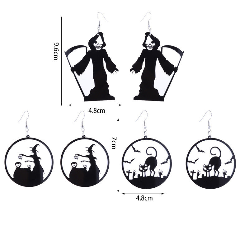 Pendientes acrílicos de Halloween para mujer, terror, divertidos, oscuros, arañas, murciélagos, fantasmas y brujas.