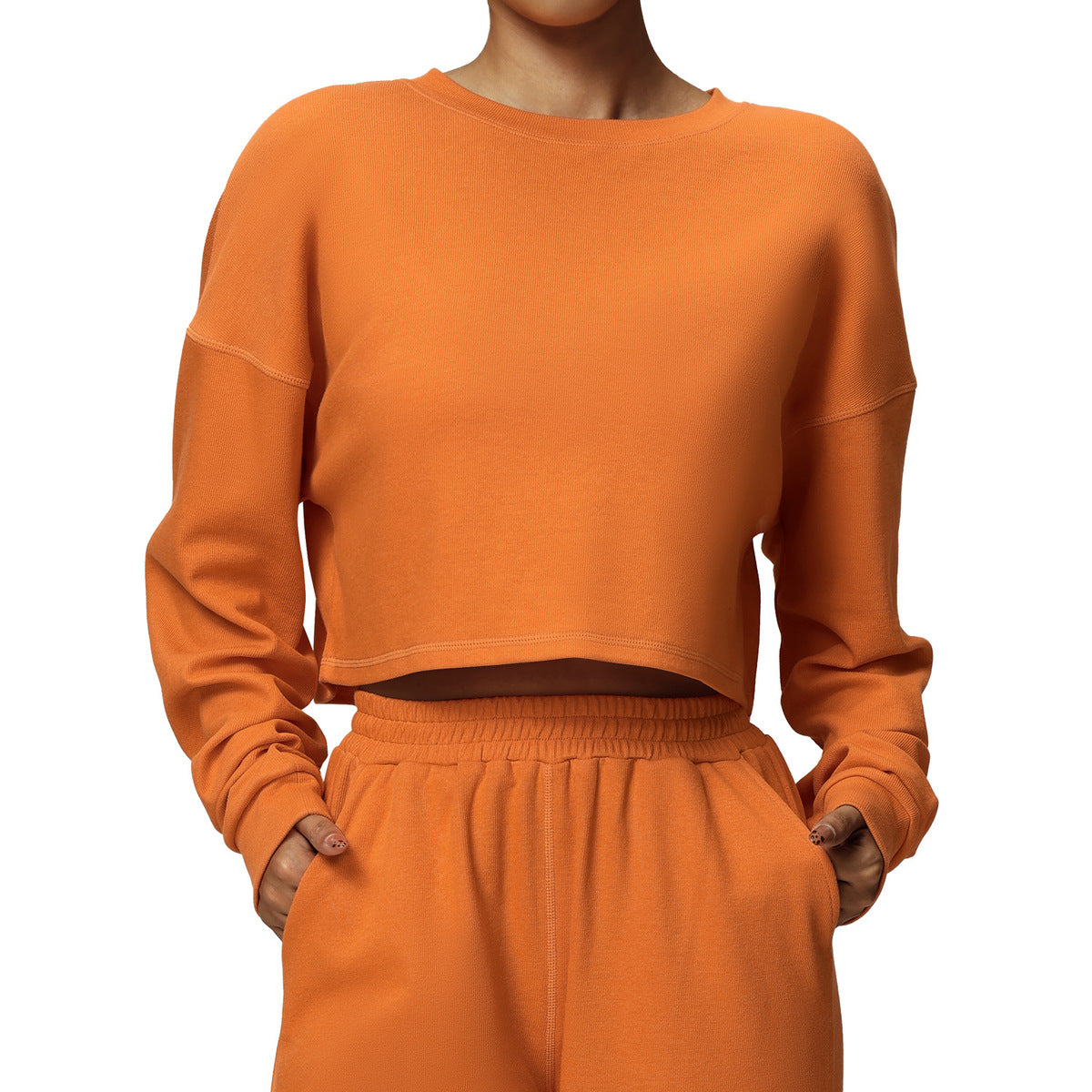 T-shirt de sport décontracté à manches longues pour femme, couleur unie