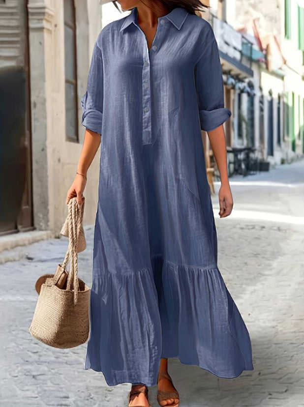 Robe longue décontractée en coton et lin pour femme, grande taille