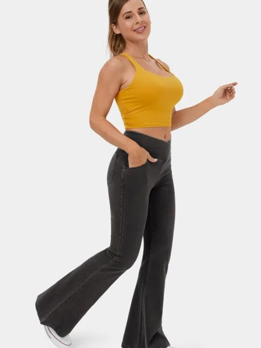 Women Fashion Casual Solid Color High Waist Jeans