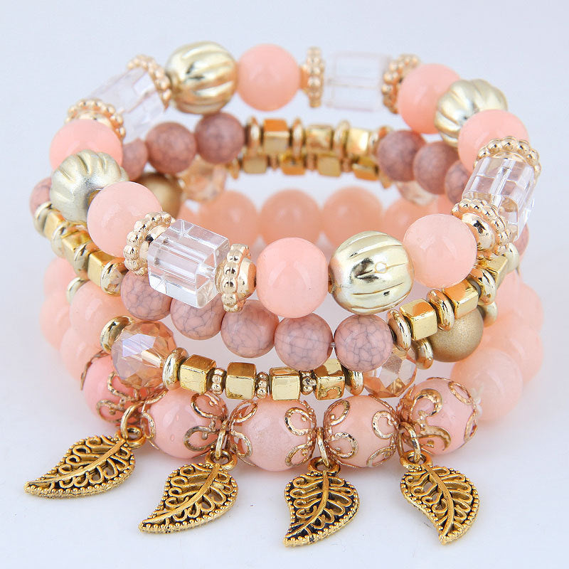 Bohemian Multi-Layered Crystal Tassel Leaf Bracelet