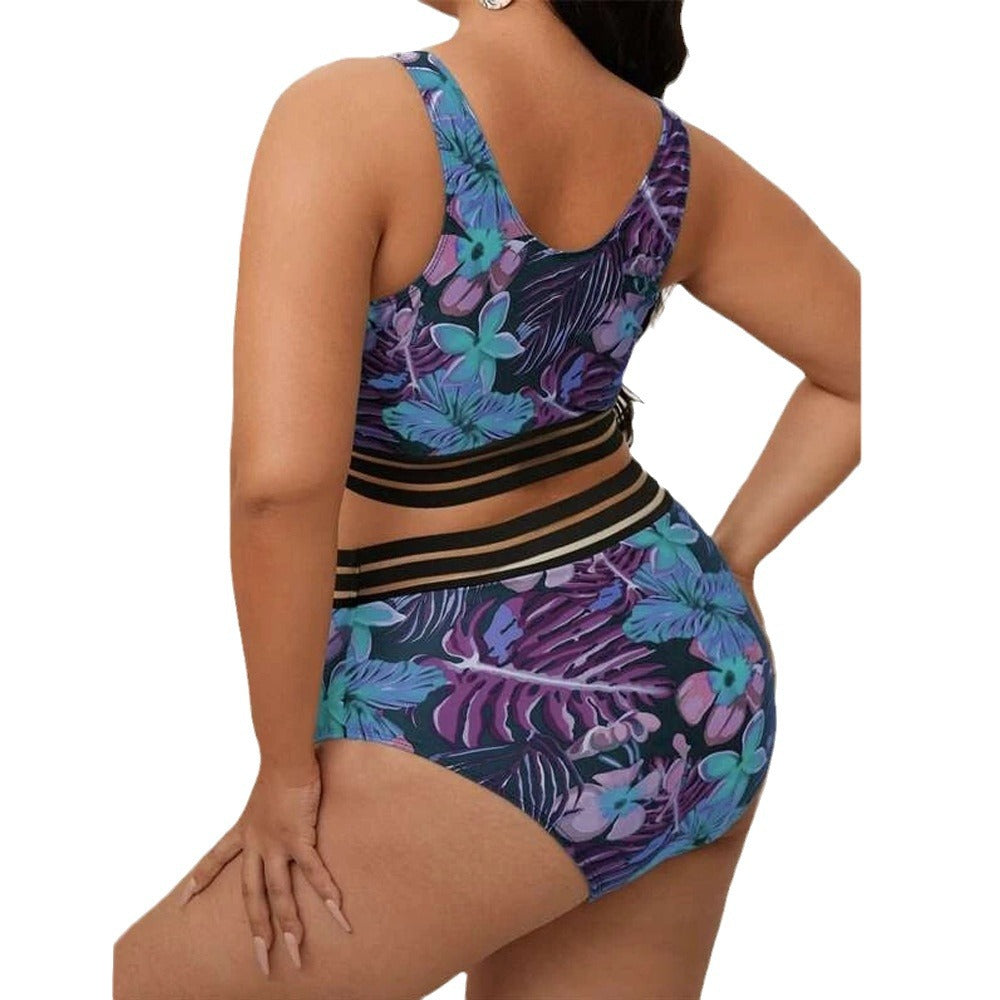 Traje de baño de bikini de cintura alta con estampado de talla grande sexy a la moda para mujer
