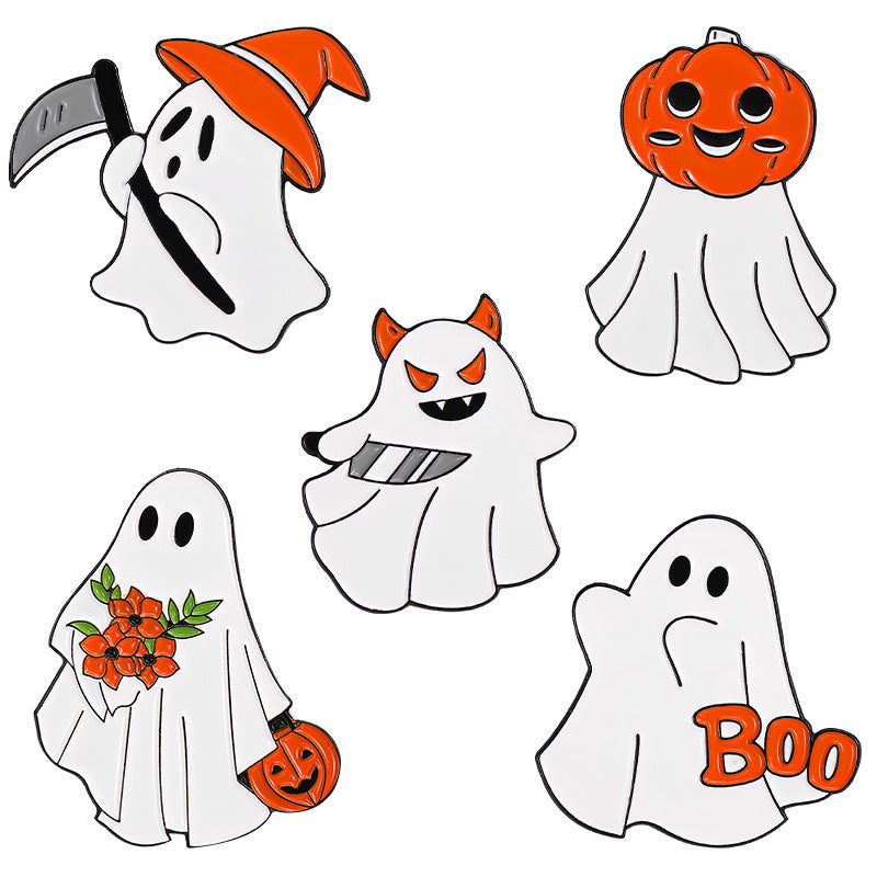 Halloween Women Fashion Funny Pumpkin Ghost Alloy Brooch