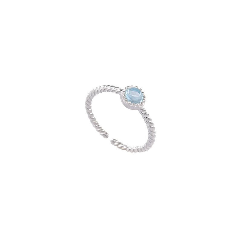 Anillo abierto de plata de ley S925 con aguamarina natural de moda