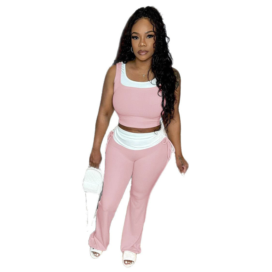 Conjunto de dos piezas de camiseta sin mangas informal para mujer y pantalones ajustados