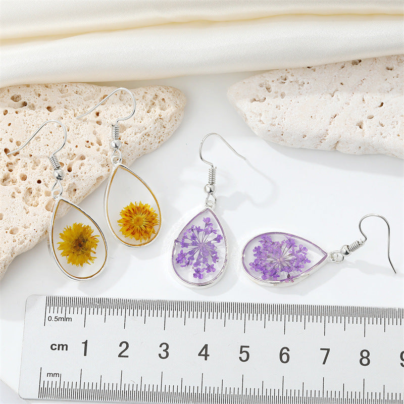 Women Bohemian Transparent Resin Eternal Flower Earrings