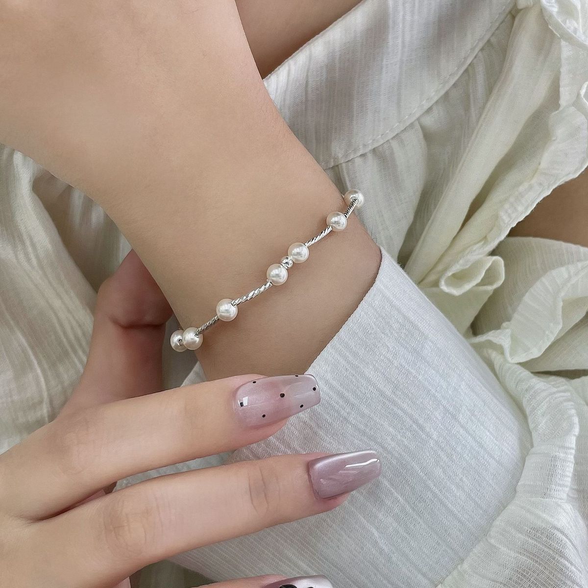 Simple Imitation Pearl S925 Sterling Silver Bracelet