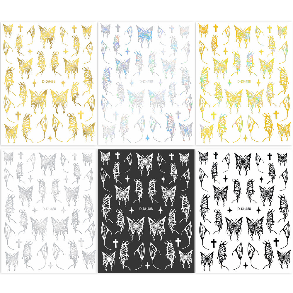 Laser Gold And Silver Gothic Liquid Butterfly Nail Art Sticker