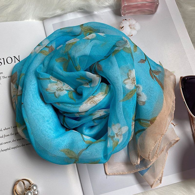 Bufanda de seda con estampado floral para mujer