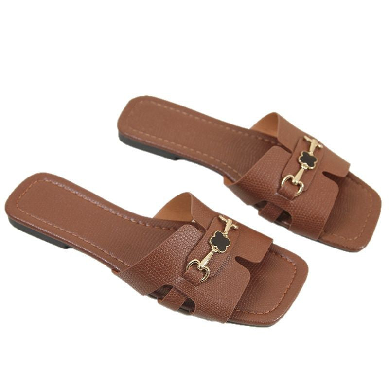 Chaussons carrés plats grande taille tendance - Chaussures confortables à enfiler pour femmes