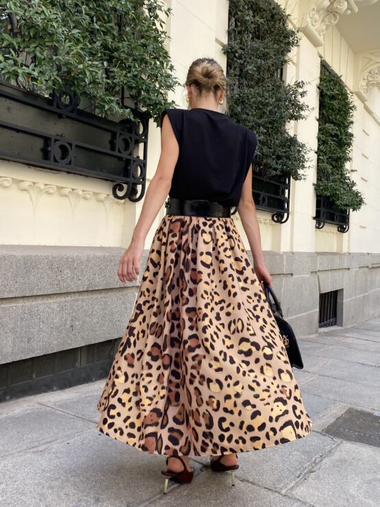 Falda larga elegante con estampado de leopardo para mujer