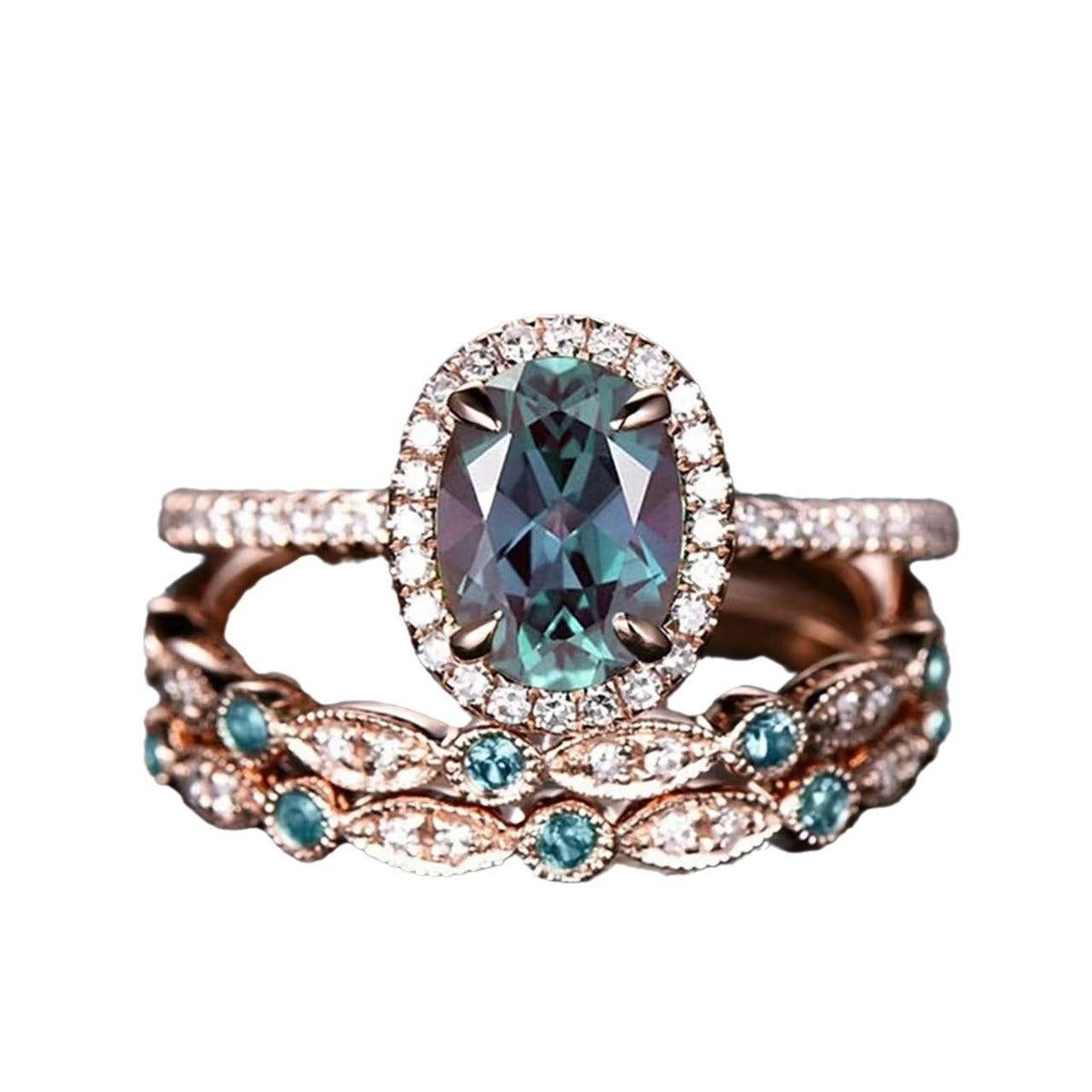 Conjunto de tres piezas de anillos apilables con piedras preciosas sencillas de moda para mujer
