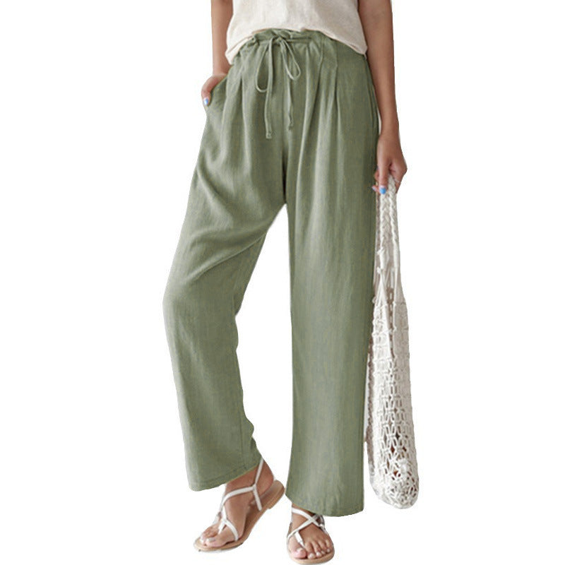 Pantalones casuales de lino y algodón para mujer