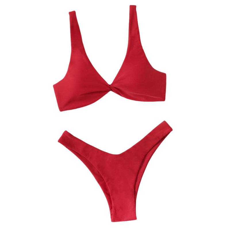 Women Sexy Solid Color Nylon Bikini with Sleeveless Design