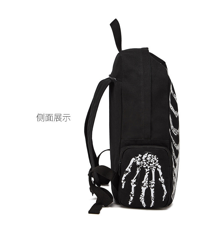 Women Fashion Halloween Print Skull Canvas Backpack