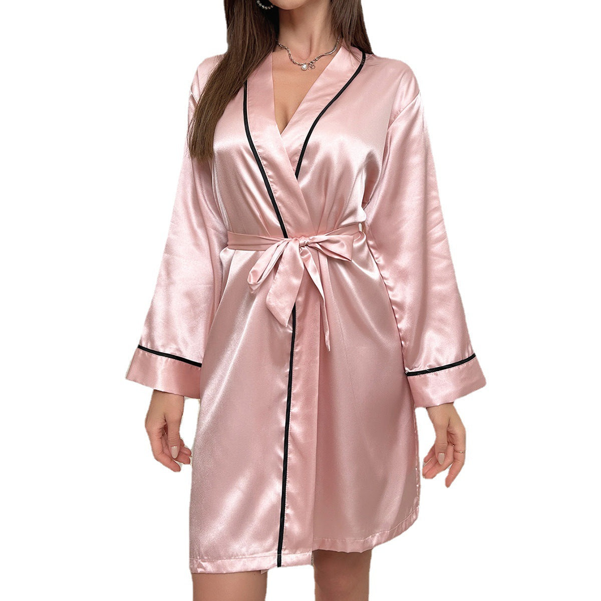 Women Fashion Silk Lace-Up Home Pajamas