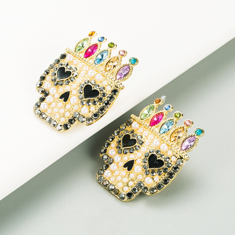 Pendientes de calavera de diamantes de aleación con personalidad exagerada estilo punk