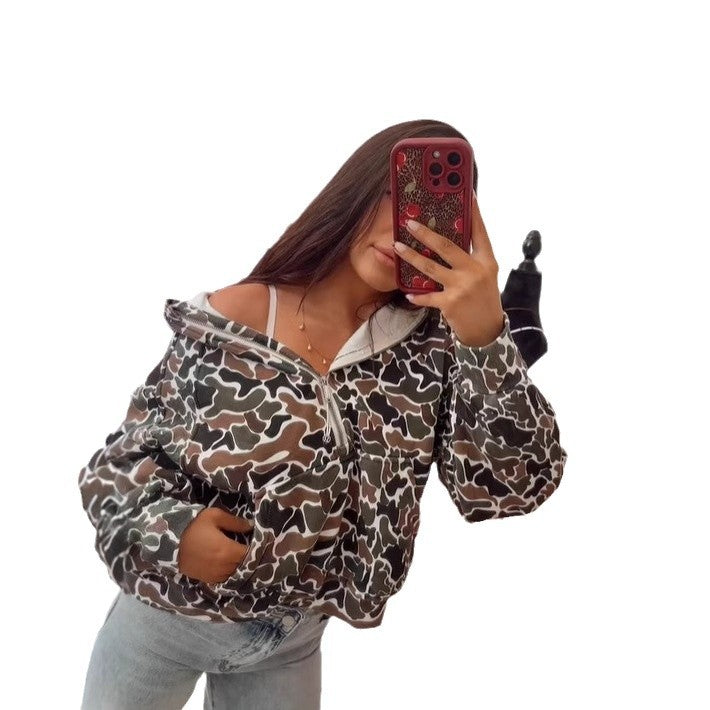 Autumn Western Animal Print Zipper Sweatshirt