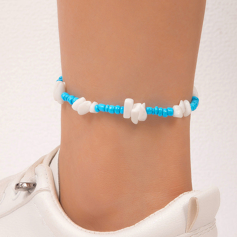 Conjunto de tobilleras tejidas con conchas marinas de estilo bohemio