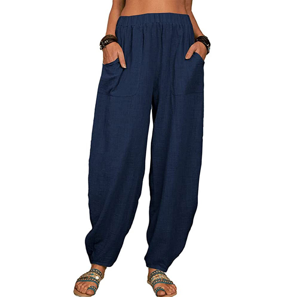 Pantalones casuales holgados de algodón y lino para mujer para mayor comodidad