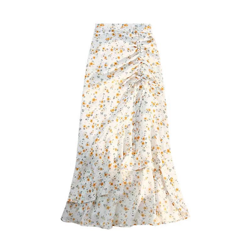 Falda elegante de gasa floral irregular a la moda para mujer