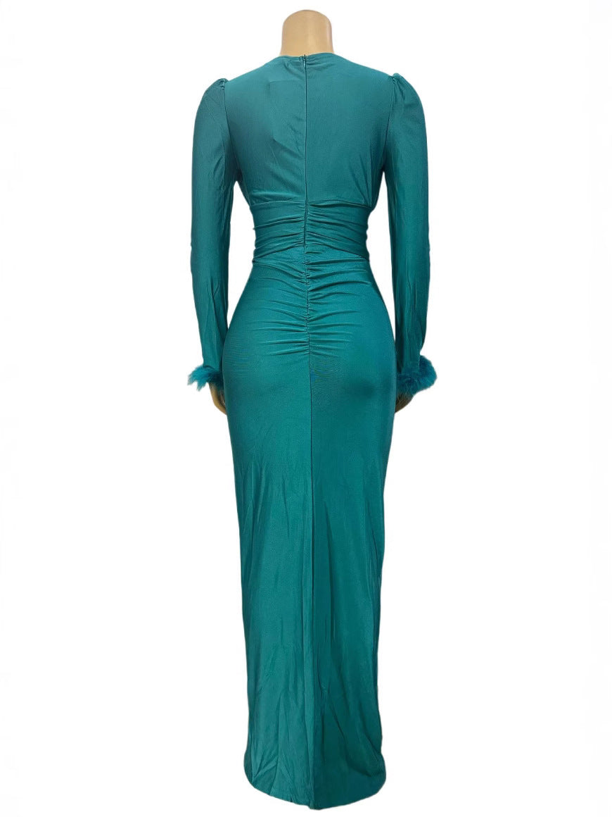 Vestido elegante plisado de color liso a la moda para mujer