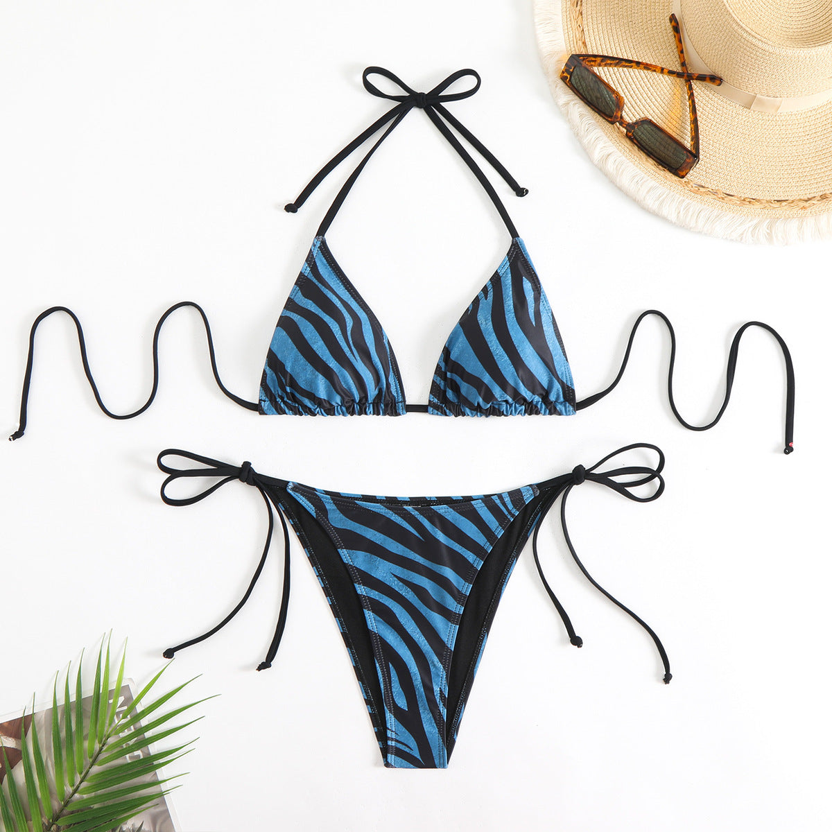 Maillot de bain bikini sexy imprimé dos nu à lacets pour femme en polyester
