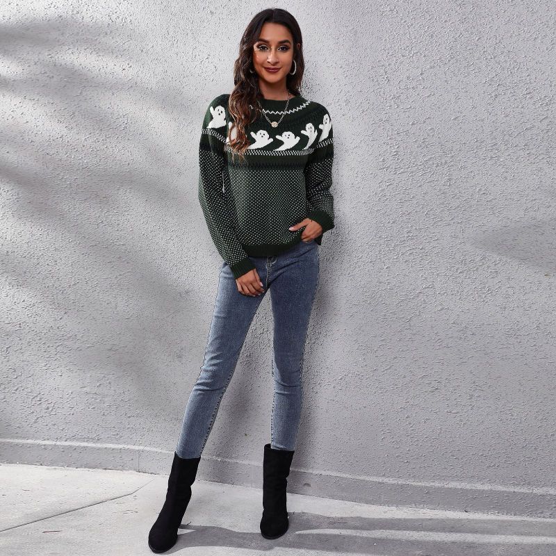Pull décontracté à manches longues et pois pour femme