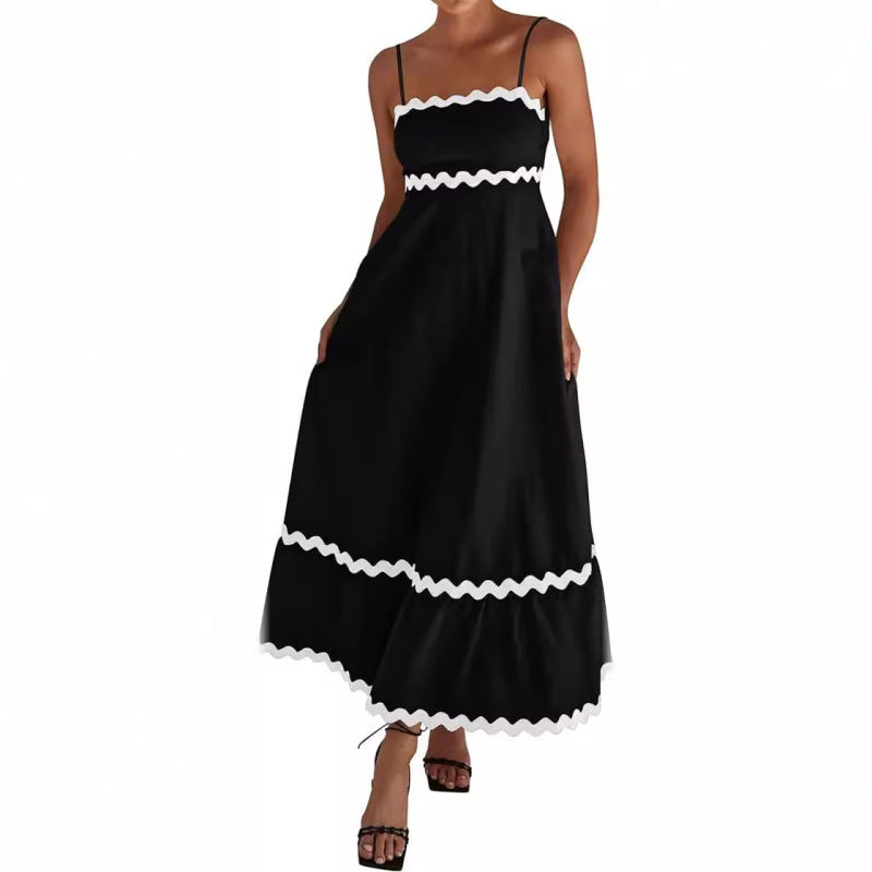 Women Casual Summer Vacation Wave Color Blocking Maxi Sun Dress