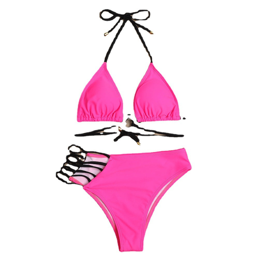 Traje de baño de bikini con cuello halter y estampado de leopardo sexy para mujer