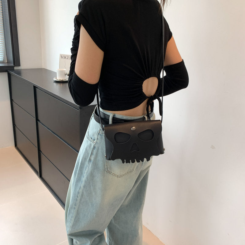 Sac bandoulière tendance et créatif à motif tête de mort de couleur unie