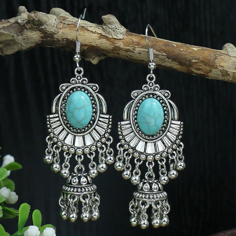 Boucles d'oreilles longues bohèmes en forme de goutte turquoise