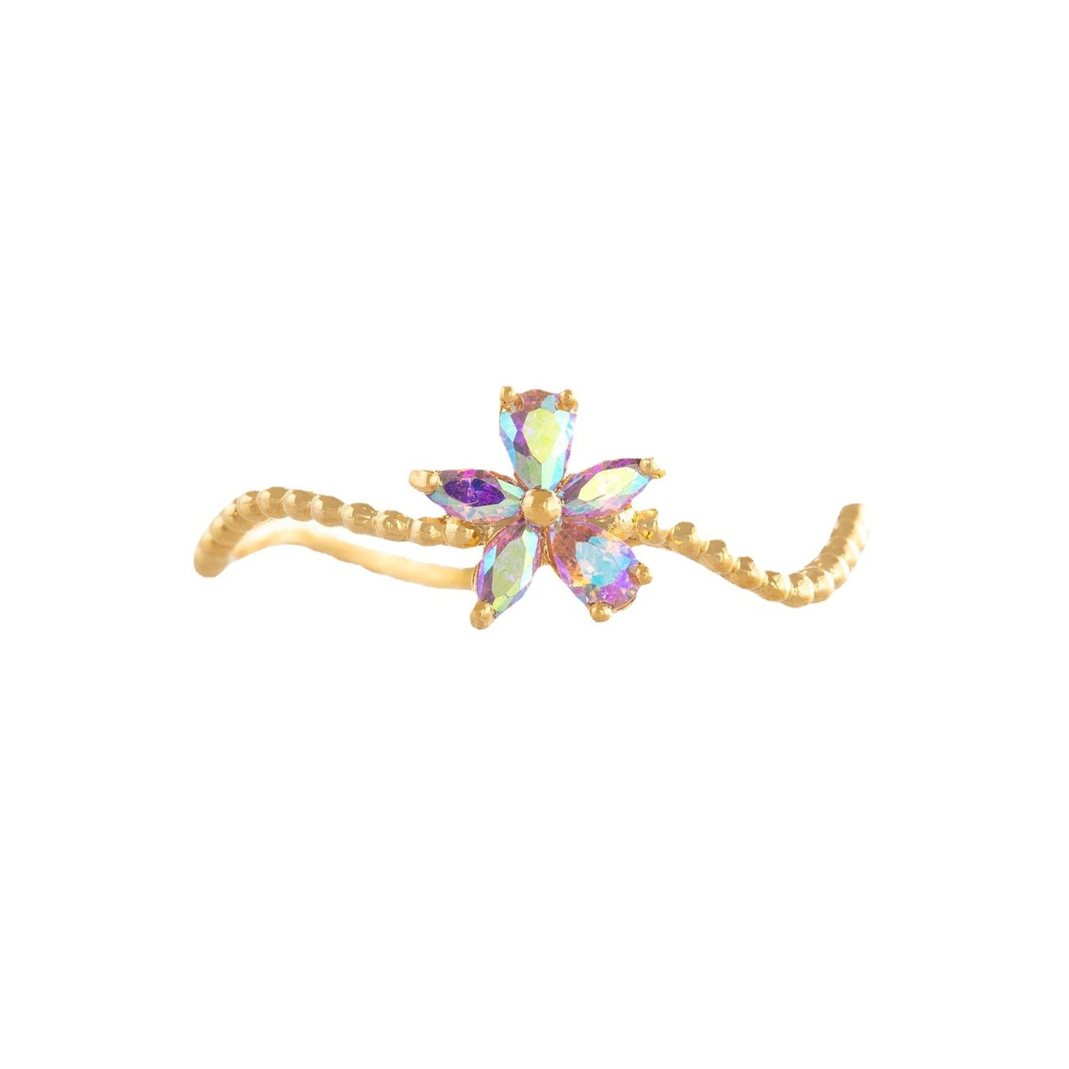 Anillo de onda bañado en cobre con forma de flor