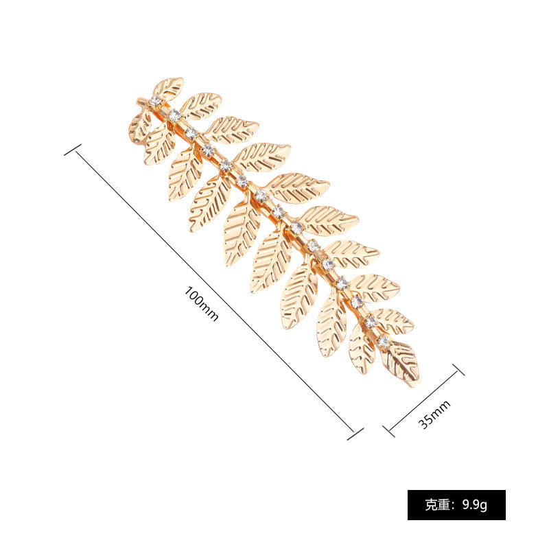 Fashion Rhinestone Gold Leaves Hairpin