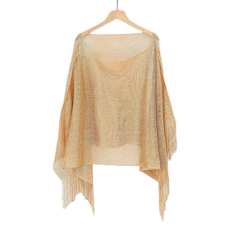 Cache-maillot de plage transparent à pompons de couleur unie