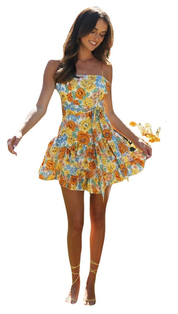 Robe d'été à volants et imprimé floral pour femme
