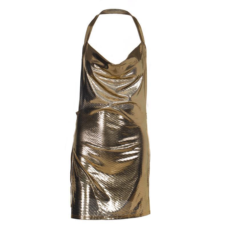Robe sexy dos nu fendue de couleur unie pour femme