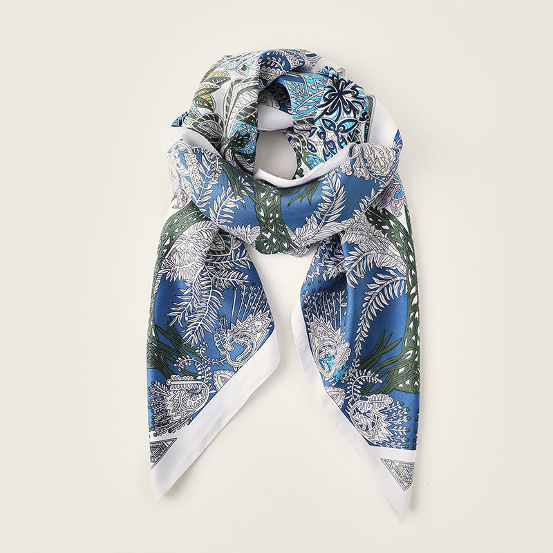 Bufanda cuadrada de seda con estampado floral clásico de primavera para mujer